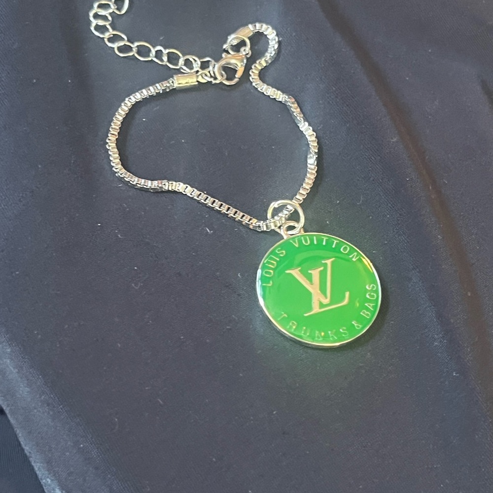 Louis Vuitton Green and Gold Trunk Charm on unbranded Bracelet